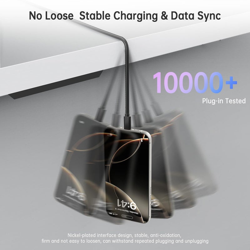 LDLrui كابل LDLrui USB A إلى USB C 3.1 جين 2، شحن سريع 3A ونقل بيانات 10Gbps لماك بوك، جالاكسي S20، سامسونج T7، SSD محمول، SSD، أوكولوس كويست، أندرويد أوتو والمزيد، أسود، 10 قدم، 1 عبوة - Image 4