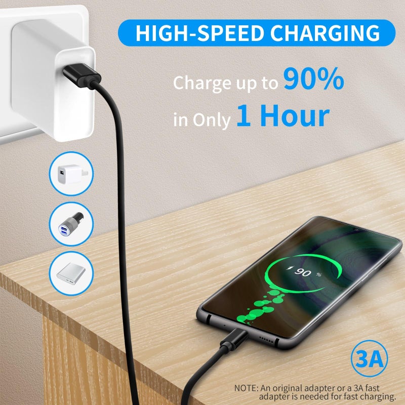 LDLrui كابل LDLrui USB A إلى USB C 3.1 جين 2، شحن سريع 3A ونقل بيانات 10Gbps لماك بوك، جالاكسي S20، سامسونج T7، SSD محمول، SSD، أوكولوس كويست، أندرويد أوتو والمزيد، أسود، 10 قدم، 1 عبوة - Image 2