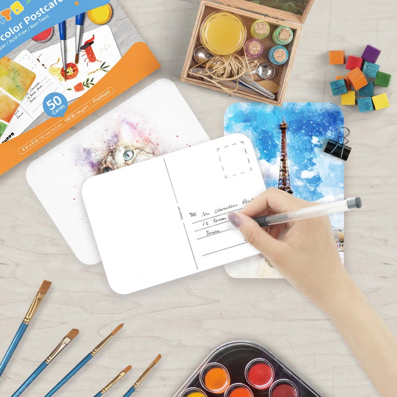 Funto Blank Watercolor Paper Postcards, 50 Cards, 4x6, 140lb/300gsm, Acid-Free Heavyweight Art Paper for Thank You Notes & Greeting Cards - Image 5