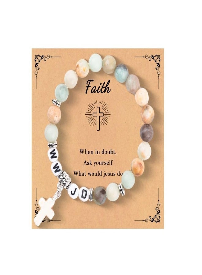 SCRDPRAD WWJD Natural Stone Bead Bracelet for Women Men What Would Jesus Do Inspirational Religious Bracelets Elevated Faith Christian Gifts Easter Thanksgiving Christmas Jewelry-Green - Image 1