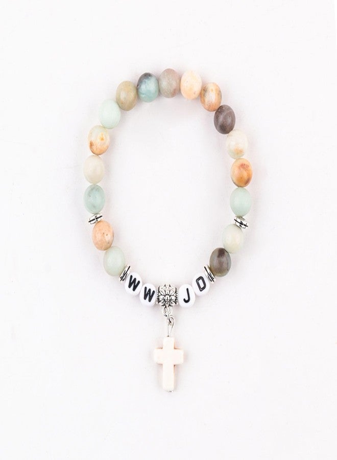 SCRDPRAD WWJD Natural Stone Bead Bracelet for Women Men What Would Jesus Do Inspirational Religious Bracelets Elevated Faith Christian Gifts Easter Thanksgiving Christmas Jewelry-Green - Image 2