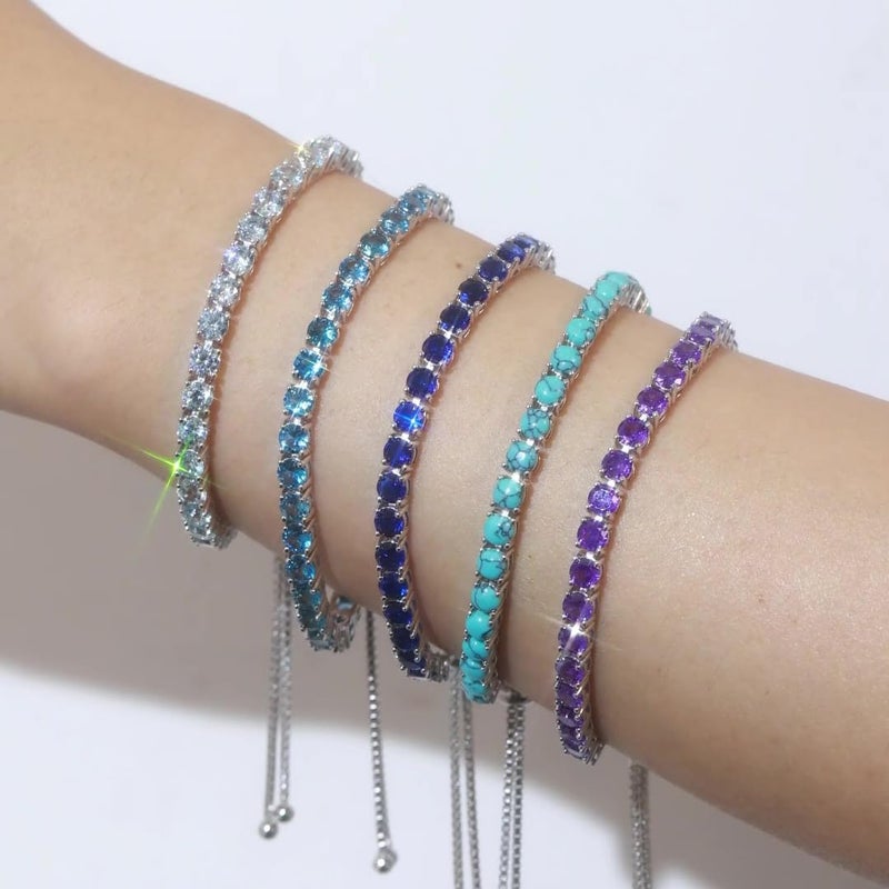 FANCIME February Birthstone Jewelry Amethyst Bracelet for Women Sterling Silver 4mm Gemstone Tennis Bracelet Bolo Adjustable Chain Fine Jewelry Birthday Gifts for Women Mom Wife Her - Image 3