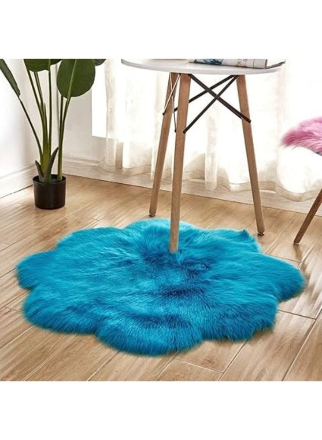 Harmony Home Harmony Home Ultra-Soft Fluffy Rug Faux Sheepskin Fur Area Rug Shaggy Couch Cover Seat Cushion Furry Runner Area Rugs Soft Fluffy Carpets for Living Room (Blue, 90 x 90 cm)  - Image 1