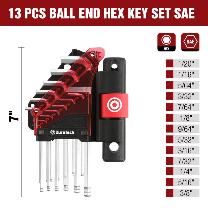 DURATECH Hex Key Wrench Set, 30 Pieces Long & Short Arm Allen Hex Wrench Sets with Storage Case, Chrome Alloy Steel, SAE 0.028-3/8 in, Metric 0.7-10mm - Image 2