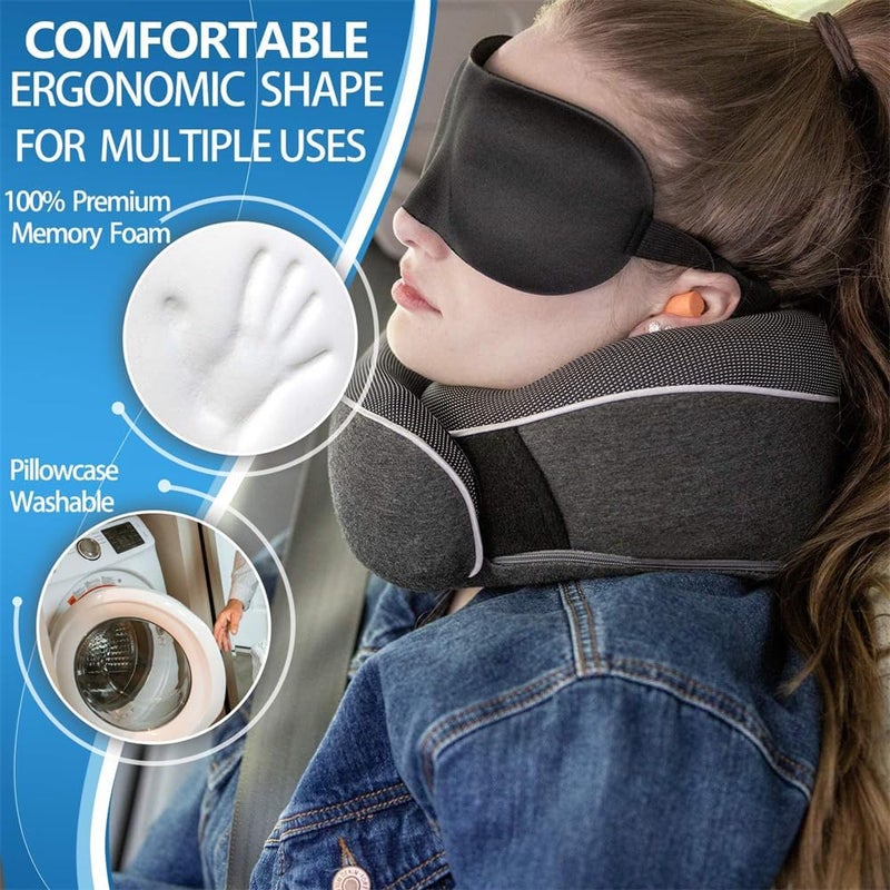 Travel Neck Pillow, Chin Support, Adjustable 100% Pure Memory Foam, Ergonomic Design, Soft Full Neck Surround Pillow for Home, Airplanes, and Car (Black) - Image 4