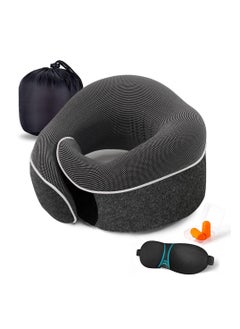 SYOSI Travel Neck Pillow, Chin Support, Adjustable 100% Pure Memory Foam, Ergonomic Design, Soft Full Neck Surround Pillow for Home, Airplanes, and Car (Black)  - Image 1