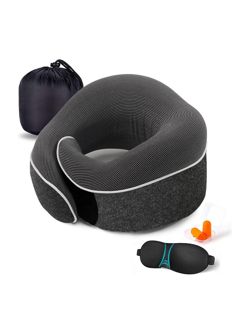 SYOSI وسادة عنق سفر، دعم الذقن، قابلة للتعديل 100% رغوة الذاكرة النقية، تصميم Ergonomic، وسادة ناعمة بالكامل تحيط بالعنق للمنزل والطائرات والسيارات (أسود) - Image 1