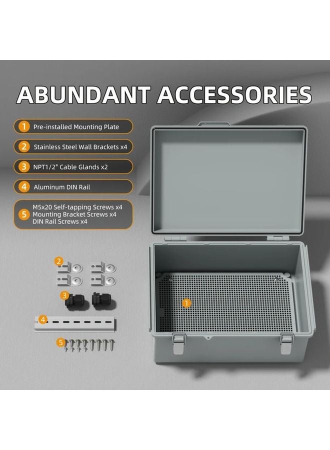 Junction Box ABS Plastic Electrical Enclosure Hinged Shell With 2 Cable Glands Size 290x190x140mm - Image 5
