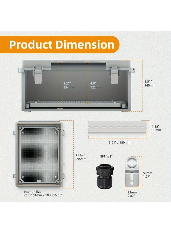 Junction Box ABS Plastic Electrical Enclosure Hinged Shell With 2 Cable Glands Size 290x190x140mm - Image 3