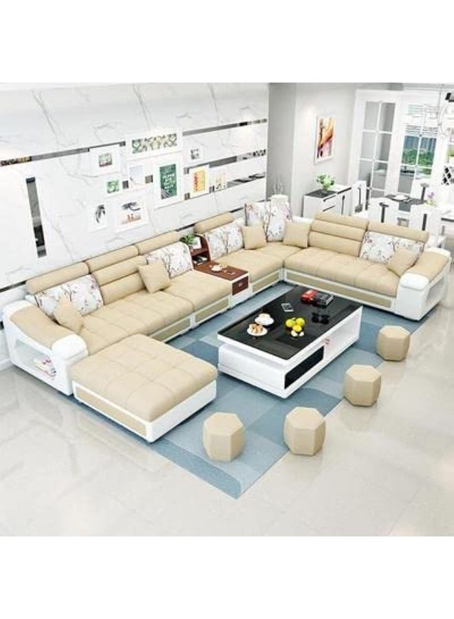 Karnak Sectional Sofa, Solid Wood Sofa for Living Room Furniture Modern Corner Fabric Upholstered Sofa Set - Color (Beige) - Image 1