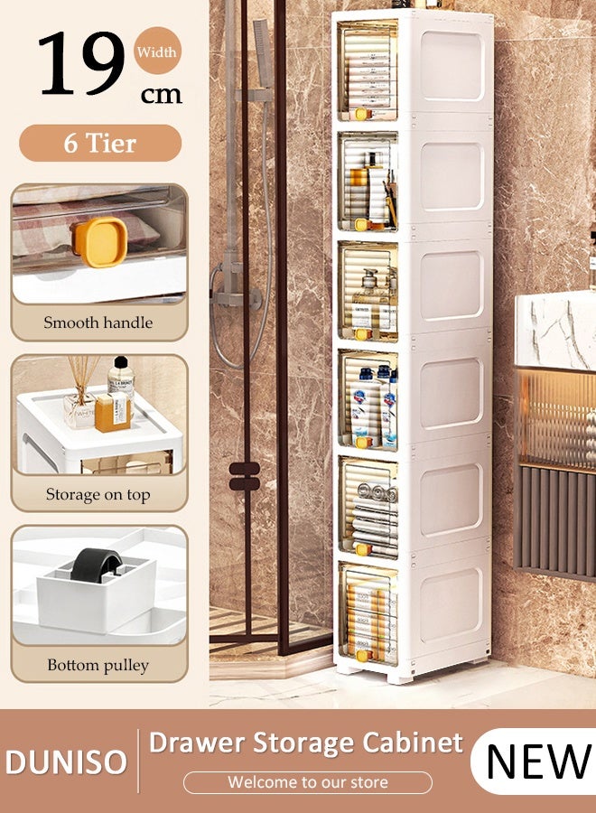 DUNISO 6 Tier Plastic Storage Cabinet with Wheels,Multi-Purpose Storage Box,Stackable Storage Bins with Lids,for Kitchen, Bedroom,and Living Room - Image 1