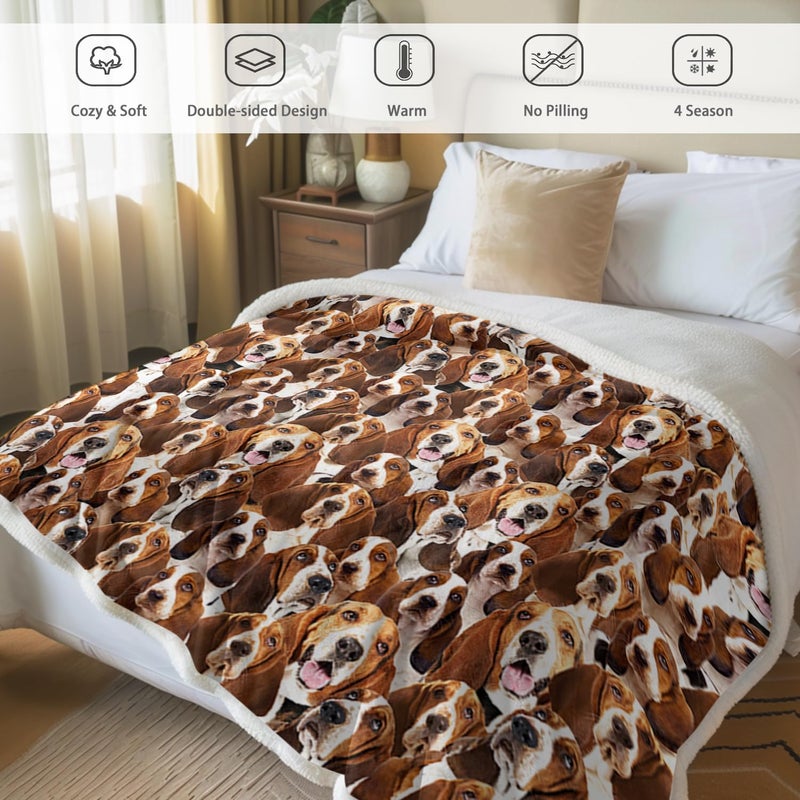 BlessLiving Bassett Hound Sherpa Fleece Throw Blanket for Couch Soft Fuzzy Thick and Warm Dog Blanket for Kids Girls Adults Women Cute Puppy Blanket Animal Pattern Sherpa Plush Blanket (50x60 Inches) - Image 2