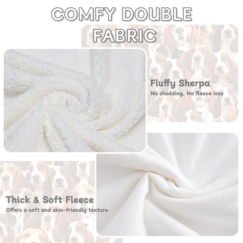 BlessLiving Bassett Hound Sherpa Fleece Throw Blanket for Couch Soft Fuzzy Thick and Warm Dog Blanket for Kids Girls Adults Women Cute Puppy Blanket Animal Pattern Sherpa Plush Blanket (50x60 Inches) - Image 3