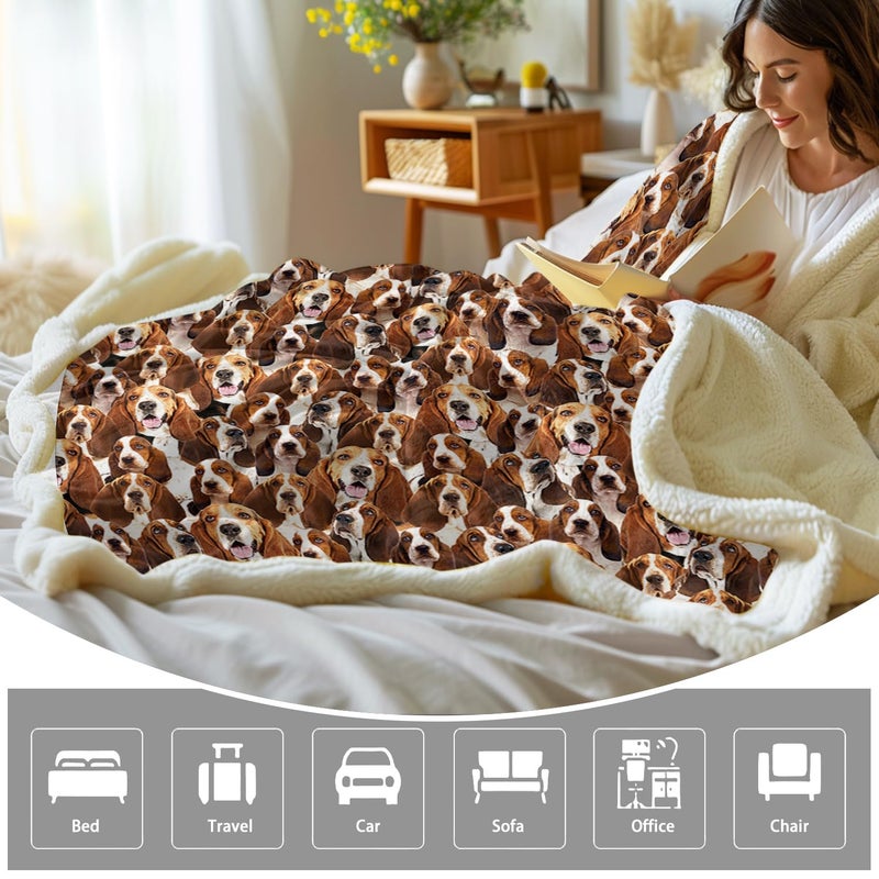 BlessLiving Bassett Hound Sherpa Fleece Throw Blanket for Couch Soft Fuzzy Thick and Warm Dog Blanket for Kids Girls Adults Women Cute Puppy Blanket Animal Pattern Sherpa Plush Blanket (50x60 Inches) - Image 4
