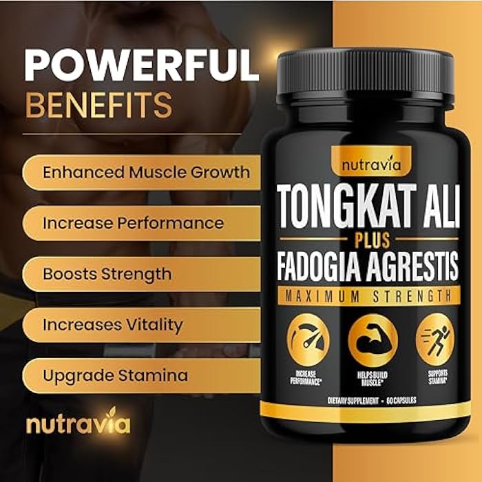 Nutravia (2 عبوة) مكمل تونغكات علي فادوجيا أغريستيس للرجال، معزز أكسيد النيتريك للذكور، مسحوق مستخلص تونغكات علي، فيتامينات، مضخة اختبار، مزيج أداء تدفق تونغكات-علي للنساء (120 كبسولة) - Image 3