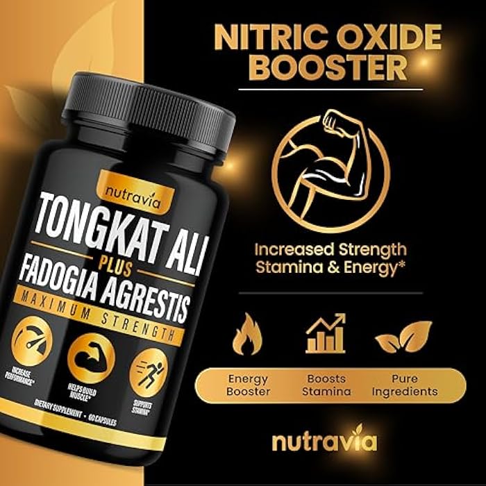 Nutravia (2 عبوة) مكمل تونغكات علي فادوجيا أغريستيس للرجال، معزز أكسيد النيتريك للذكور، مسحوق مستخلص تونغكات علي، فيتامينات، مضخة اختبار، مزيج أداء تدفق تونغكات-علي للنساء (120 كبسولة) - Image 4