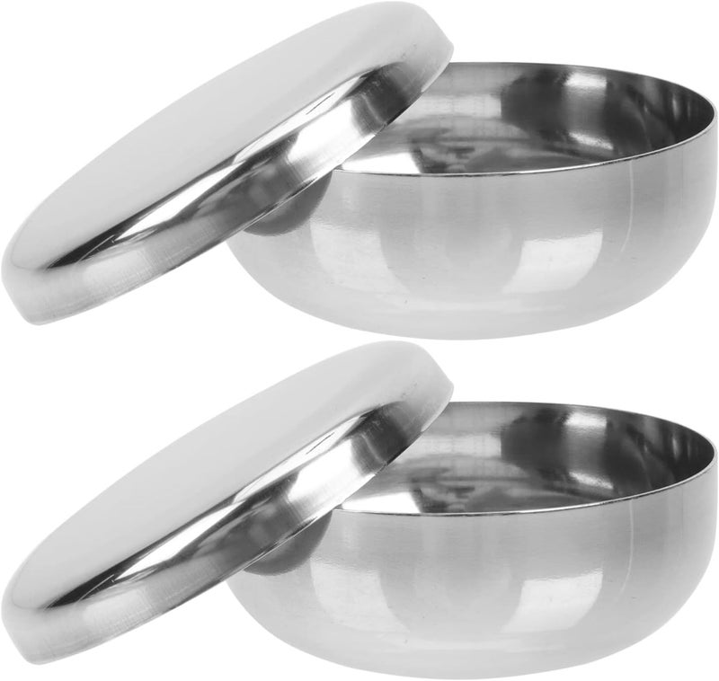Yardwe طقم وعاء خلط من الفولاذ المقاوم للصدأ YARDWE 2 طقم من وعاء الأرز الفولاذي الكوري مع غطاء دائري تقليدي غير قابل للكسر للحفاظ على الأرز أو الحساء دافئ وعاء معدني صغير من الفولاذ المقاوم للصدأ - Image 1