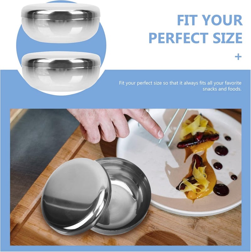 Yardwe طقم وعاء خلط من الفولاذ المقاوم للصدأ YARDWE 2 طقم من وعاء الأرز الفولاذي الكوري مع غطاء دائري تقليدي غير قابل للكسر للحفاظ على الأرز أو الحساء دافئ وعاء معدني صغير من الفولاذ المقاوم للصدأ - Image 2