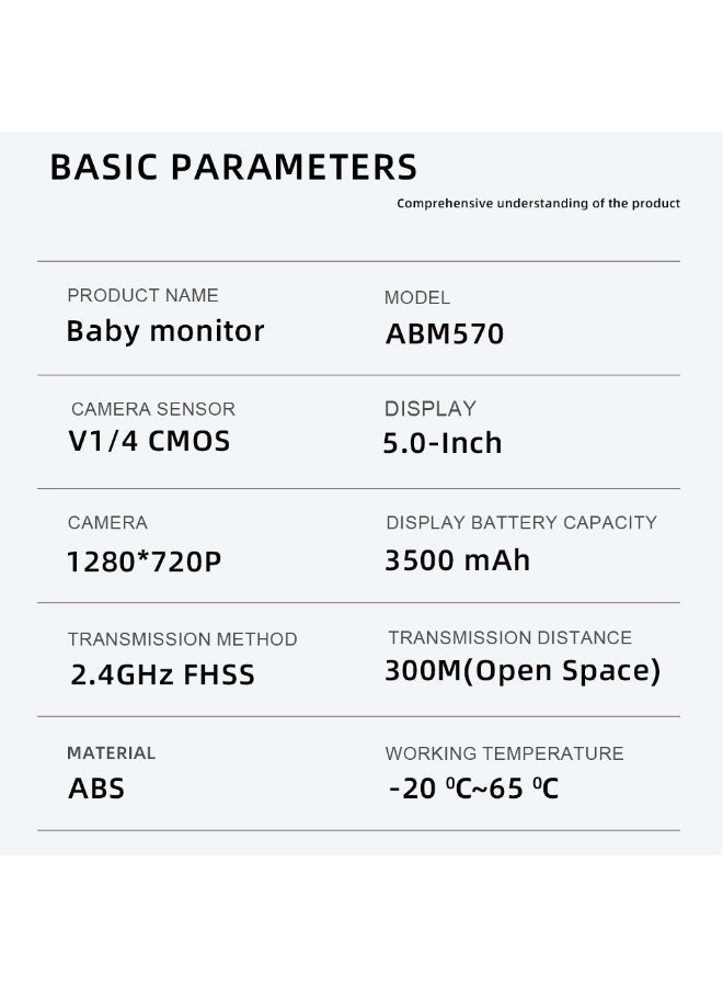 والالا كاميرا مراقبة الطفل، شاشة فيديو عالية الدقة 5 بوصات، كاميرا 720 بكسل، رؤية ليلية بالأشعة تحت الحمراء، كشف الصوت، صوت ثنائي الاتجاه ووضع VOX، مستشعر درجة الحرارة و8 تهويدات، كاميرا أمان داخلية للمنزل - Image 4