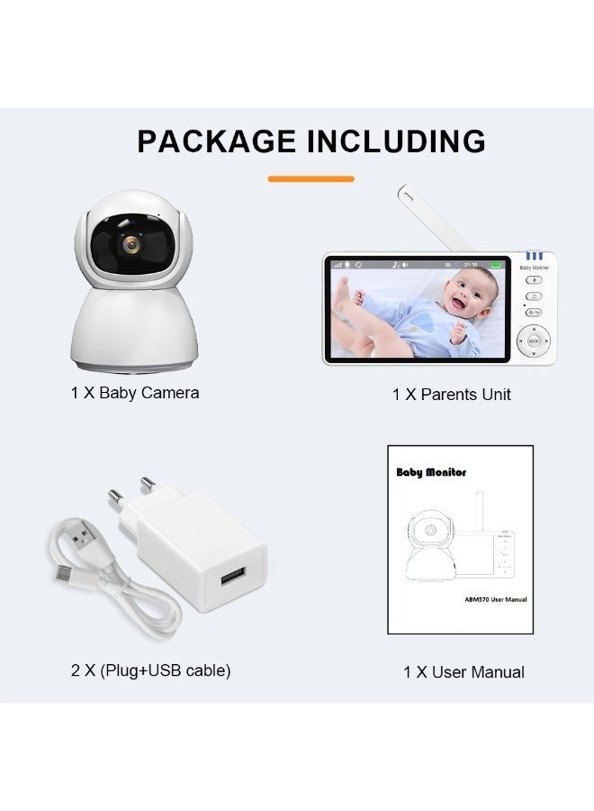 والالا كاميرا مراقبة الطفل، شاشة فيديو عالية الدقة 5 بوصات، كاميرا 720 بكسل، رؤية ليلية بالأشعة تحت الحمراء، كشف الصوت، صوت ثنائي الاتجاه ووضع VOX، مستشعر درجة الحرارة و8 تهويدات، كاميرا أمان داخلية للمنزل - Image 3