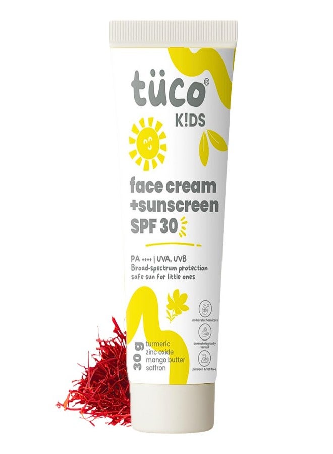 Tuco® Kids 2 in 1 Face Cream + Sunscreen SPF 30 with Saffron oil for Kids | Ages 2-5, 5-10, 10-15 | UVA/UVB PA++++ | Broad Spectrum | Benzophenone- 3, Avobenzone Free | 30gm | - Image 2