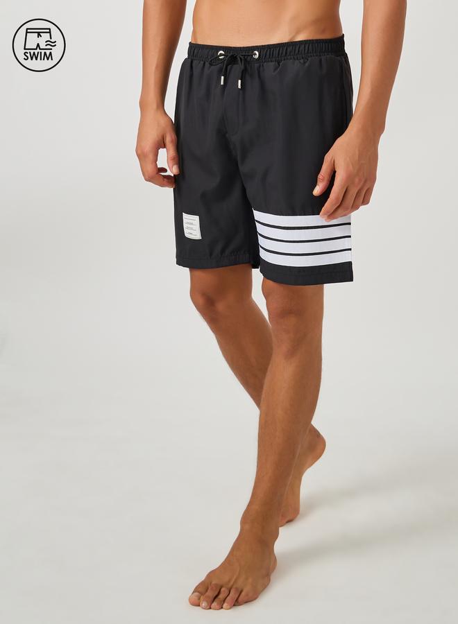 Styli Striped Regular Fit Swim Shorts with Badge Detail - Image 1