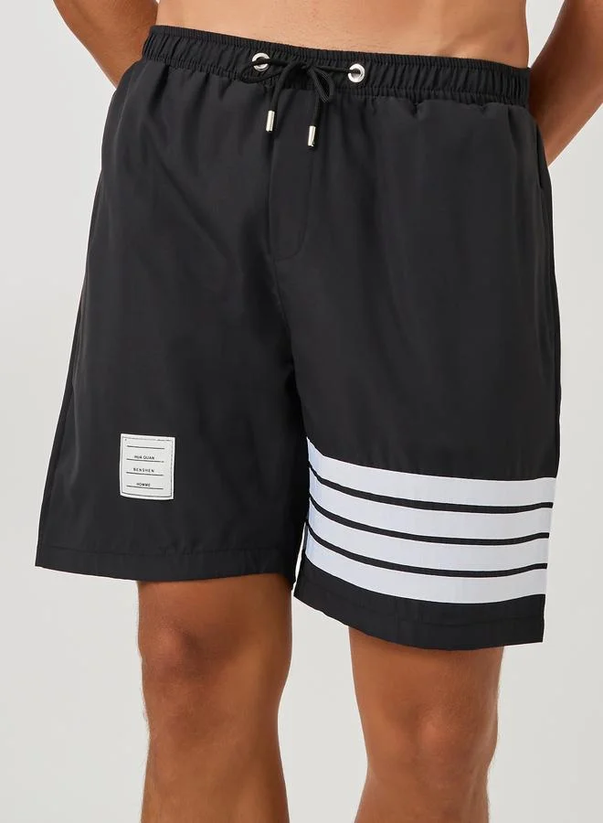 Styli Styli Striped Regular Fit Swim Shorts with Badge Detail