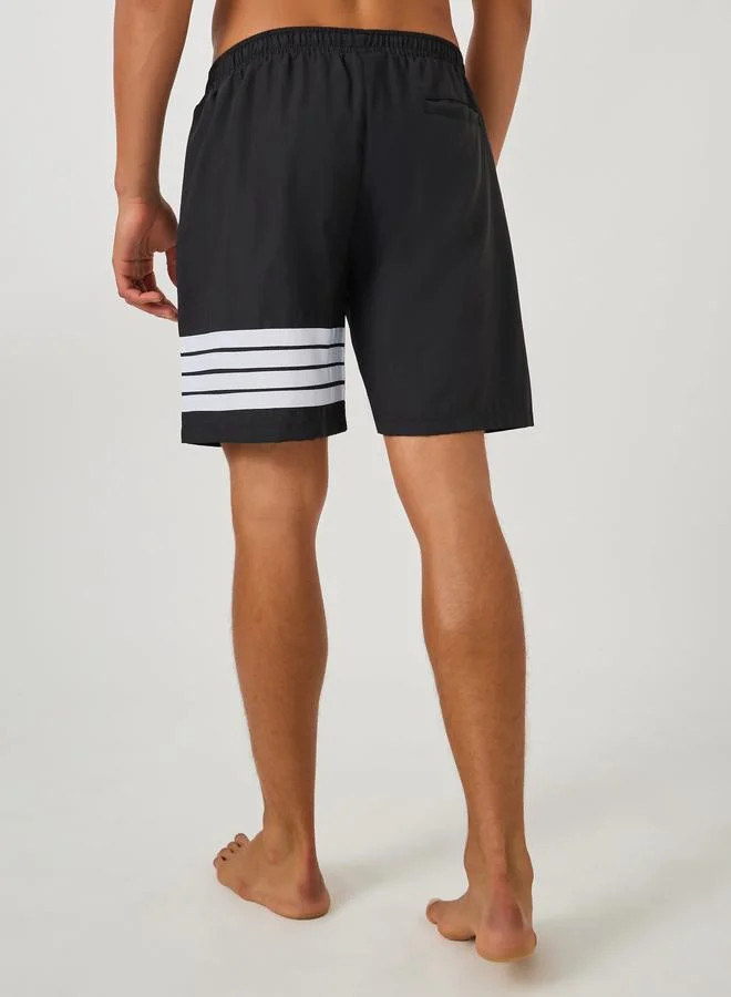 Styli Styli Striped Regular Fit Swim Shorts with Badge Detail