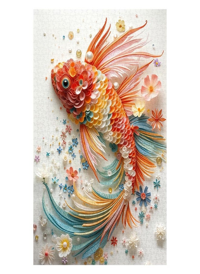 PPuzzling Colorful Fish Puzzles for Adults 1000 Pieces, Impossible Flower Fish Jigsaw Puzzles, Jewels Floral Animal Puzzle as Wall Decor - Image 2