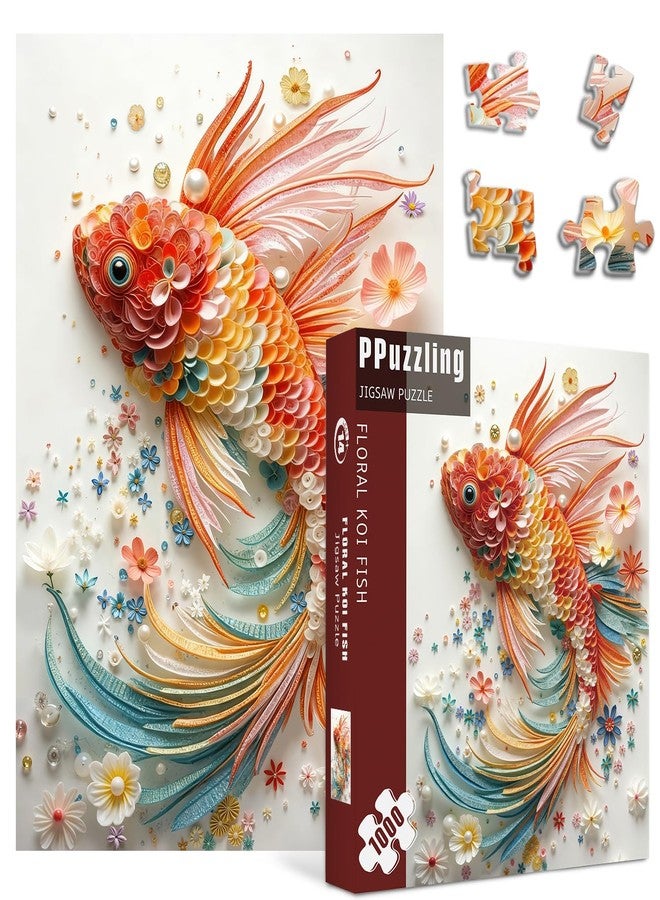 PPuzzling Colorful Fish Puzzles for Adults 1000 Pieces, Impossible Flower Fish Jigsaw Puzzles, Jewels Floral Animal Puzzle as Wall Decor - Image 1