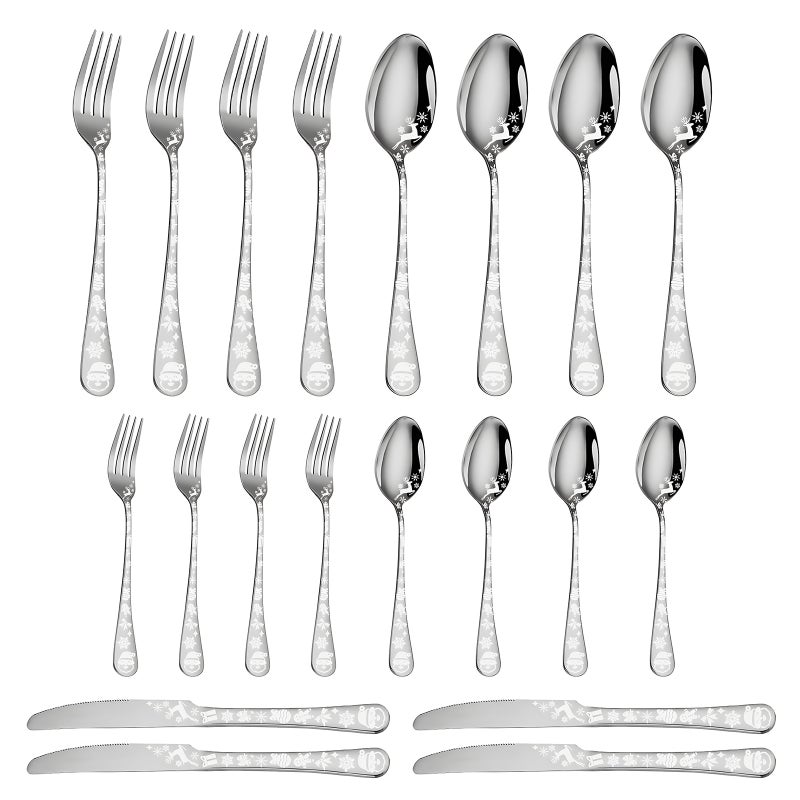 20-Piece Silverware Set Service for 5 Stainless Steel Flatware Cutlery Set with Round Edge Kitchen Utensil Set for Home and Restaurant Include Knife Spoon Set Dishwasher Safe - Image 2
