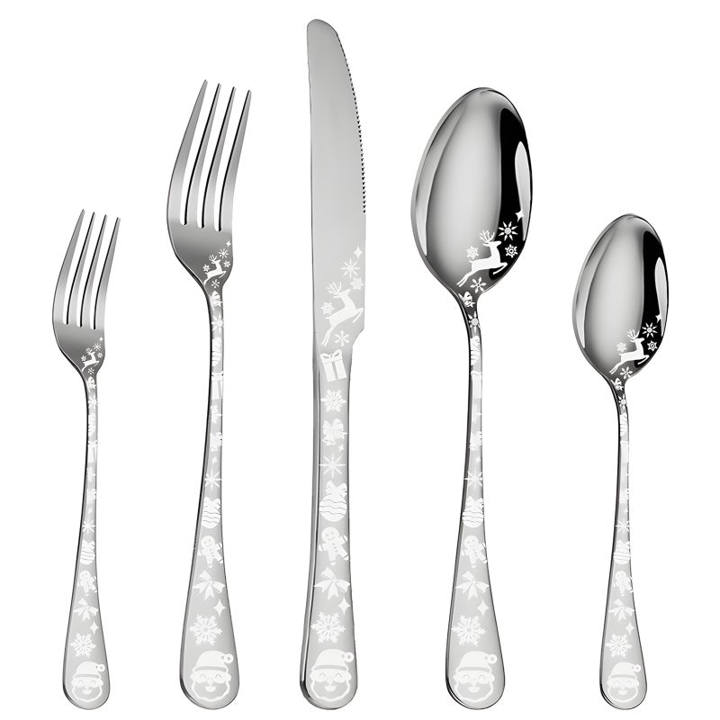 20-Piece Silverware Set Service for 5 Stainless Steel Flatware Cutlery Set with Round Edge Kitchen Utensil Set for Home and Restaurant Include Knife Spoon Set Dishwasher Safe - Image 1