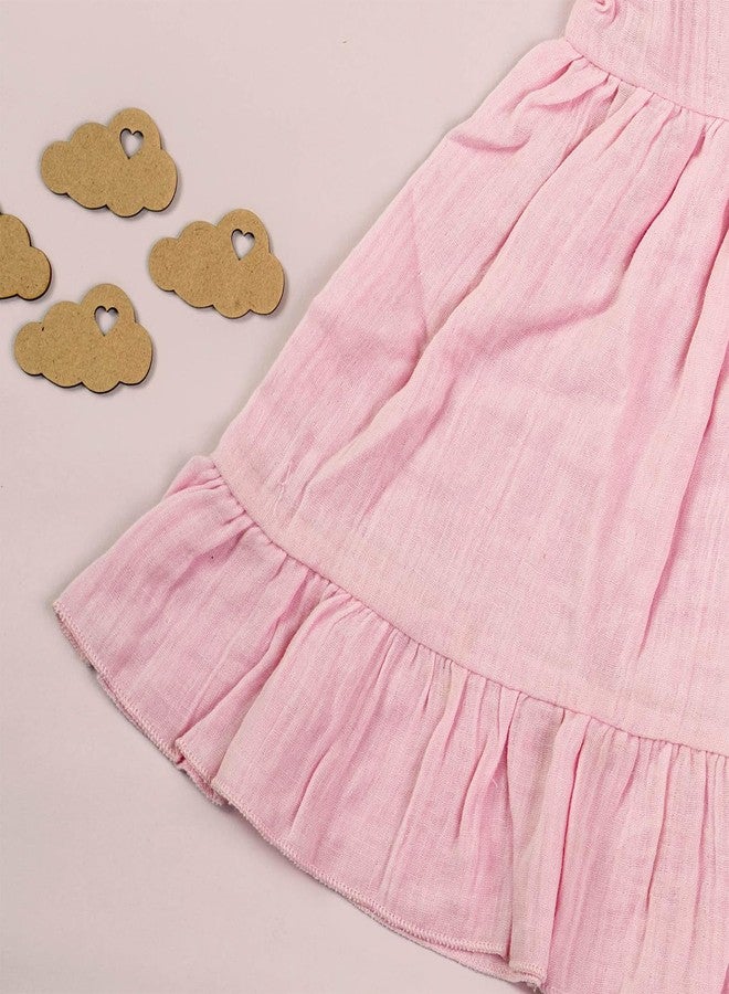 Kidbea فستان كيدبيا® للبنات الصغيرات بطول منتصف الساق/الركبة | هدية عيد ميلاد | فستان صيفي | فستان جديد لطيف وعصري مصنوع من أقمشة الكتان 100% باللون الوردي من 6 إلى 9 أشهر - Image 5