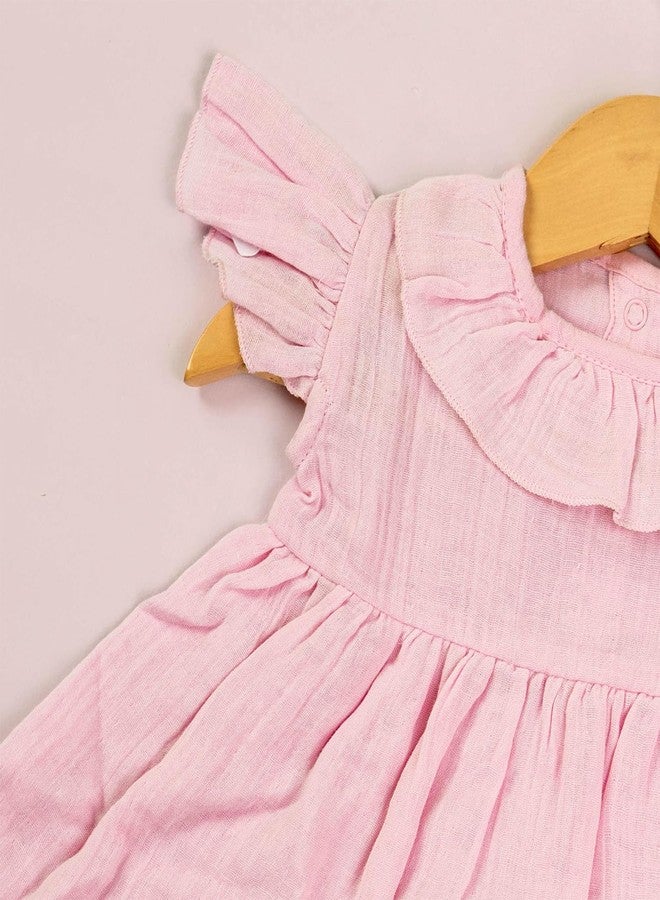 Kidbea فستان كيدبيا® للبنات الصغيرات بطول منتصف الساق/الركبة | هدية عيد ميلاد | فستان صيفي | فستان جديد لطيف وعصري مصنوع من أقمشة الكتان 100% باللون الوردي من 6 إلى 9 أشهر - Image 3