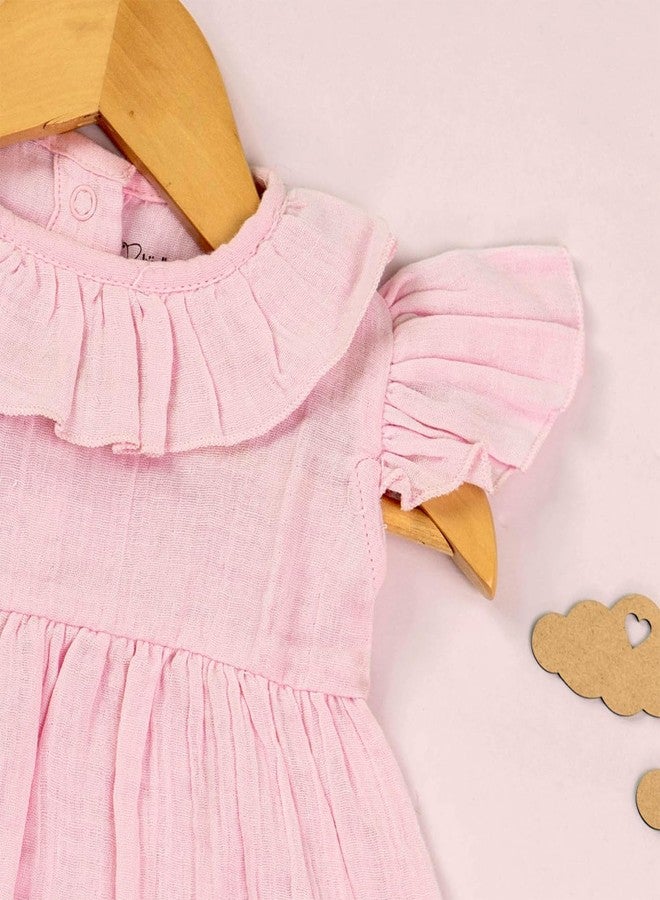 Kidbea فستان كيدبيا® للبنات الصغيرات بطول منتصف الساق/الركبة | هدية عيد ميلاد | فستان صيفي | فستان جديد لطيف وعصري مصنوع من أقمشة الكتان 100% باللون الوردي من 6 إلى 9 أشهر - Image 4
