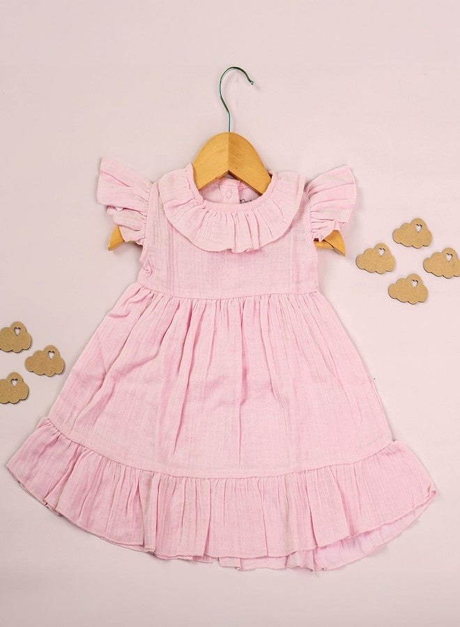 Kidbea فستان كيدبيا® للبنات الصغيرات بطول منتصف الساق/الركبة | هدية عيد ميلاد | فستان صيفي | فستان جديد لطيف وعصري مصنوع من أقمشة الكتان 100% باللون الوردي من 6 إلى 9 أشهر - Image 2
