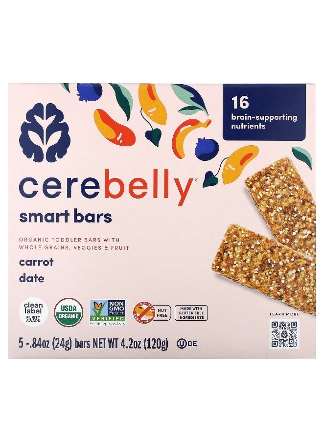 Cerebelly Cerebelly, Smart Bars, Organic Toddler Bars, Carrot Date, 5 Bars, 0.84 oz (24 g) Each  - Image 1