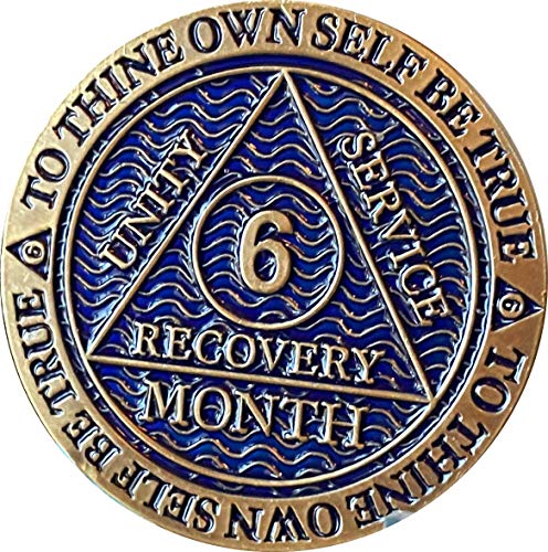 RecoveryChip 6 Month AA Medallion Antique Bronze Dusty Blue Color Sobriety Chip - Image 5