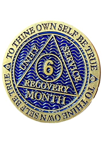 RecoveryChip 6 Month AA Medallion Antique Bronze Dusty Blue Color Sobriety Chip - Image 2