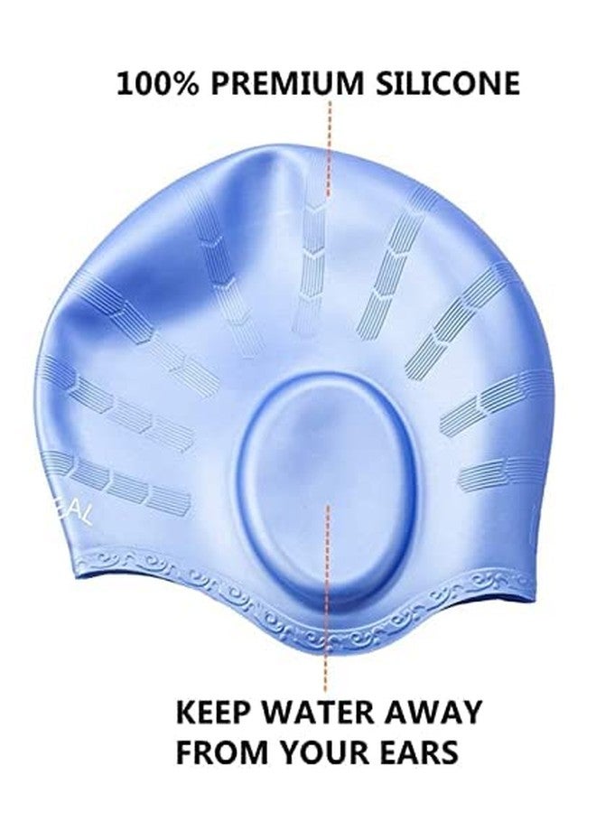 SHIFTER Swimming Cap Latest Designed Long Hair Swim Cap, Waterproof Silicone Swimming Cap for Adult Woman and Men, Keeps Hair Clean with Ear Protector (Blue) - Image 2