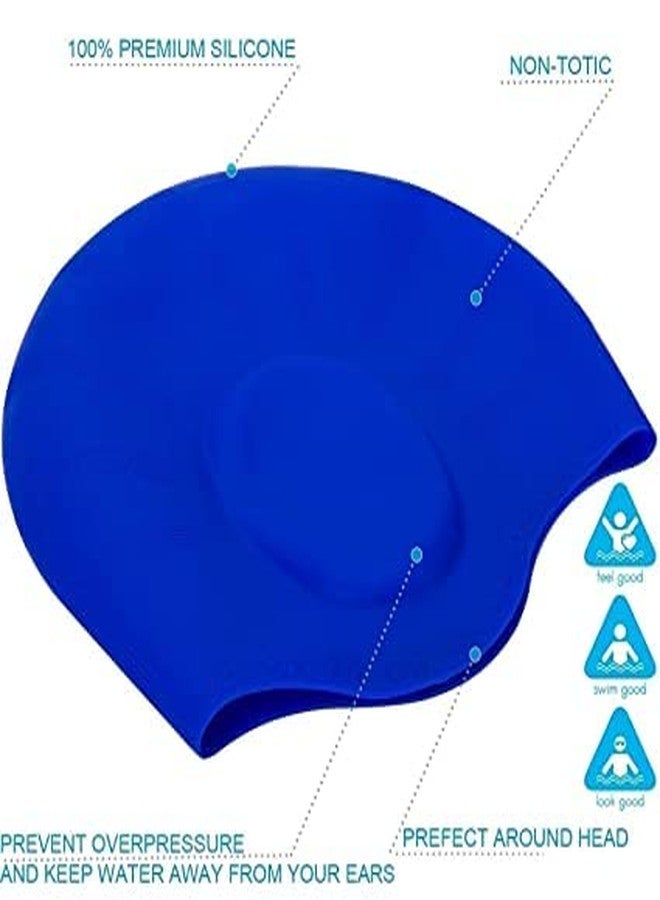 SHIFTER Swimming Cap Latest Designed Long Hair Swim Cap, Waterproof Silicone Swimming Cap for Adult Woman and Men, Keeps Hair Clean with Ear Protector (Blue) - Image 3