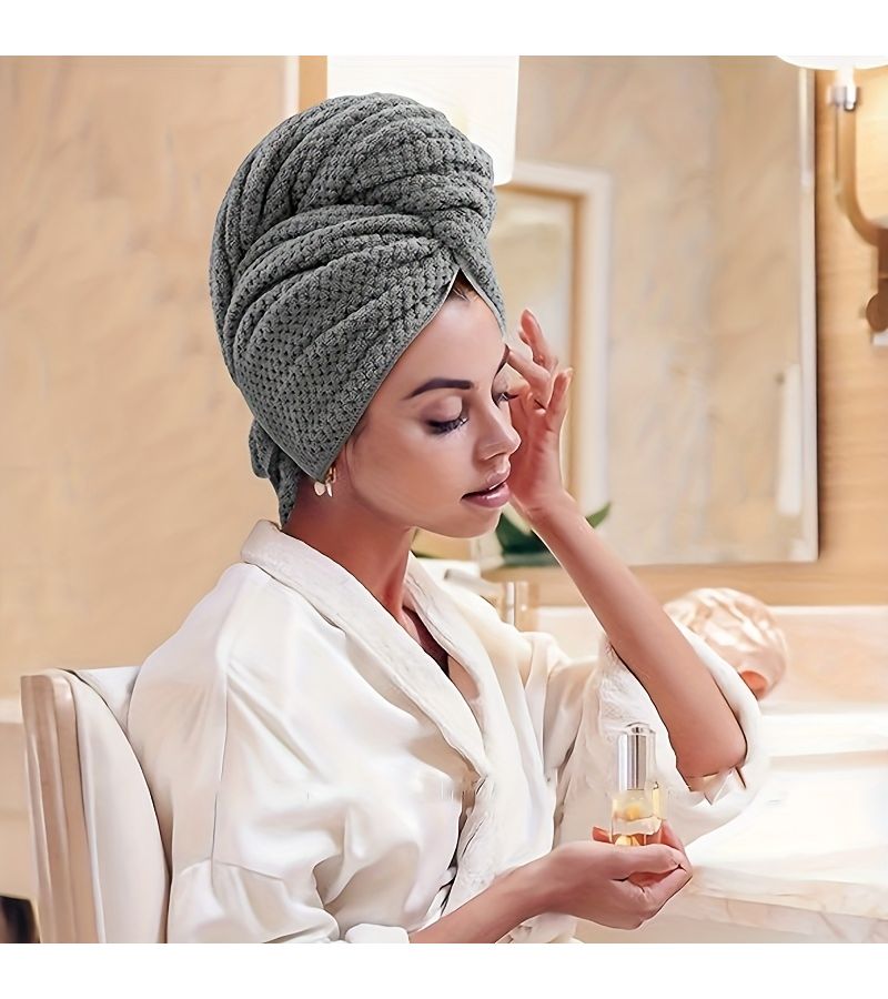 Grey Quick Dry Microfiber Hair Towel Super Absorbent Hair Wrap Turban High Absorption Care Cap - Image 5