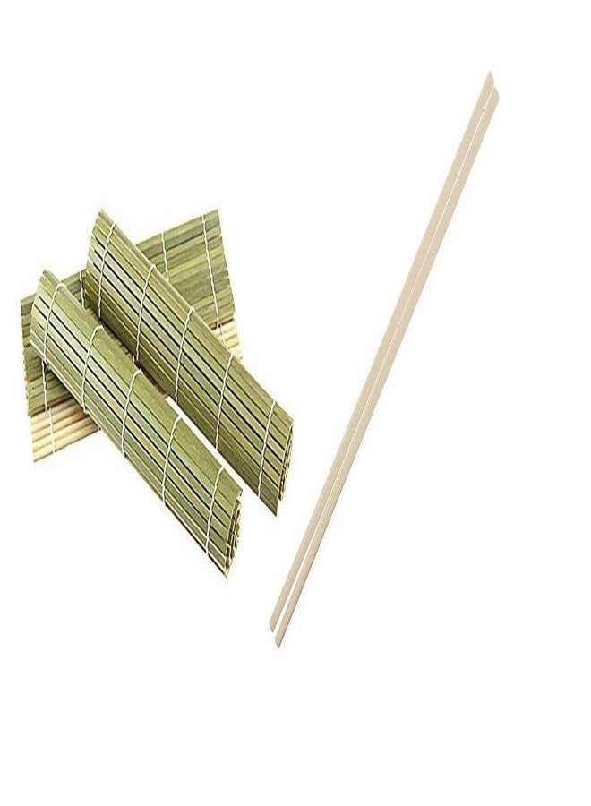 Definite Natural Bamboo Sushi Rolling Mat Cum Table Place Mat with Melamine Chopsticks - Set of 3 Mat + 3 Melamine Chopstick Pair - Image 1