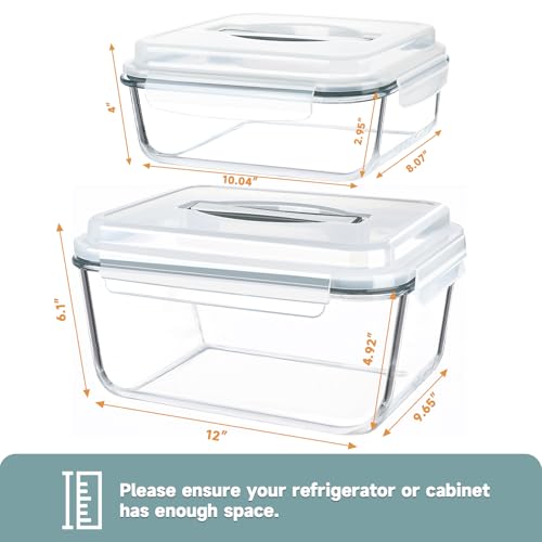 KOMUEE 2 Pack 220oz+76.4oz Extra Large Glass Food Storage Containers Set with Airtight Lids, Big Glass Meal Prep Containers, Ideal for Storing Rotisserie Chicken, Lasagna,Salads, Leak-proof & BPA-Free - Image 2