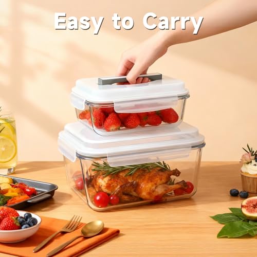 KOMUEE 2 Pack 220oz+76.4oz Extra Large Glass Food Storage Containers Set with Airtight Lids, Big Glass Meal Prep Containers, Ideal for Storing Rotisserie Chicken, Lasagna,Salads, Leak-proof & BPA-Free - Image 5