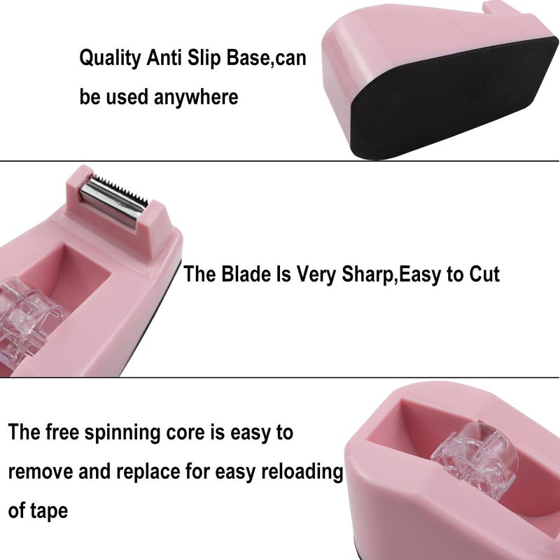 Aacehlh Desktop Tape Dispenser,1 Pack Pink Tape Dispensers with 12Rolls Transparent Tape, for Packaging in Office,Restaurant, Flower Shop,Cake Shop (Pink) - Image 4