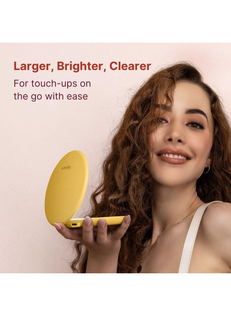 Fancii Fancii Taylor Travel Makeup Mirror with LED Light Rechargeable 10x 1x Magnifying TruGlow Lighting System XL Large 5 Wide  Compact Mirror for Purses Marigold  - Image 2