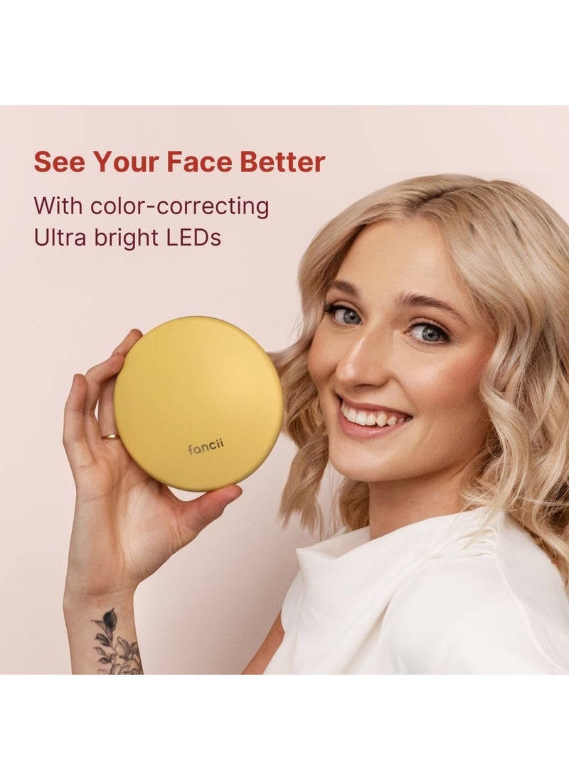 Fancii Fancii Taylor Travel Makeup Mirror with LED Light Rechargeable 10x 1x Magnifying TruGlow Lighting System XL Large 5 Wide  Compact Mirror for Purses Marigold  - Image 4