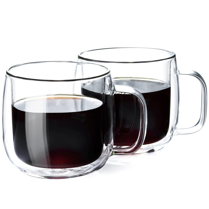 Unbreakable Double Walled Glass Coffee Mugs 10 fl oz Microwave  Refrigerator Safe Borosilicate Glass Insulated Coffee Mugs Set of 2 for Espresso Cappuccino Latte Americano Tea Beverage