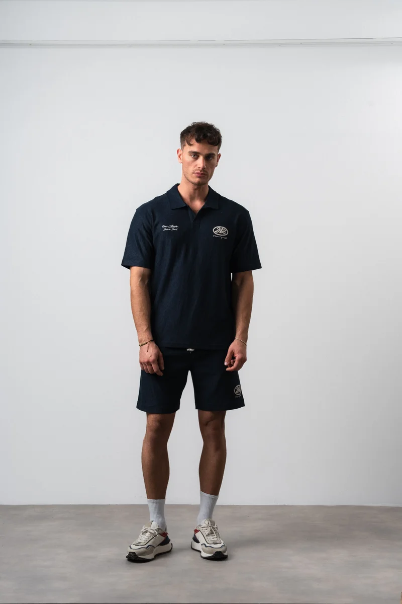 Respire Men's 242 Embroidered Regular Fit T-Shirt and Shorts Set, Navy Blue